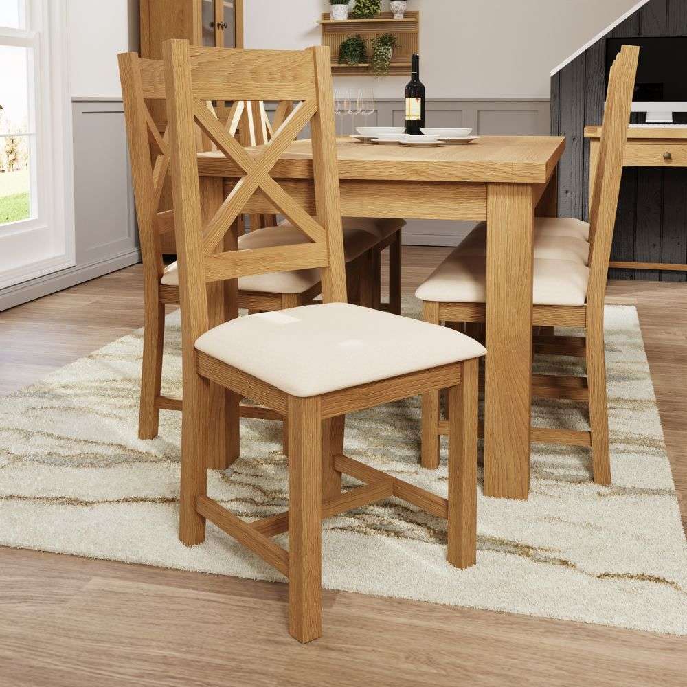 Conny Oak Dining Cross Back Chair Fabric Seat