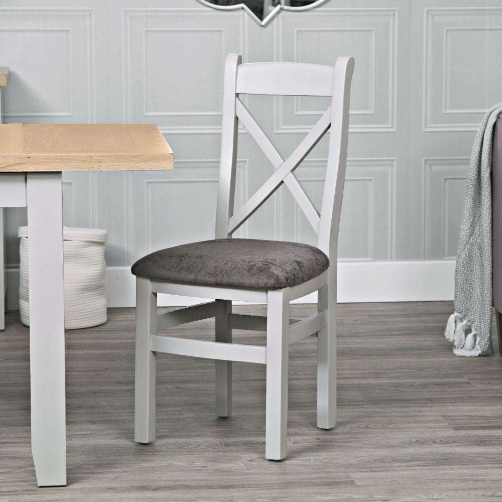 Kallea Grey Dining Cross Back Chair Fabric Seat