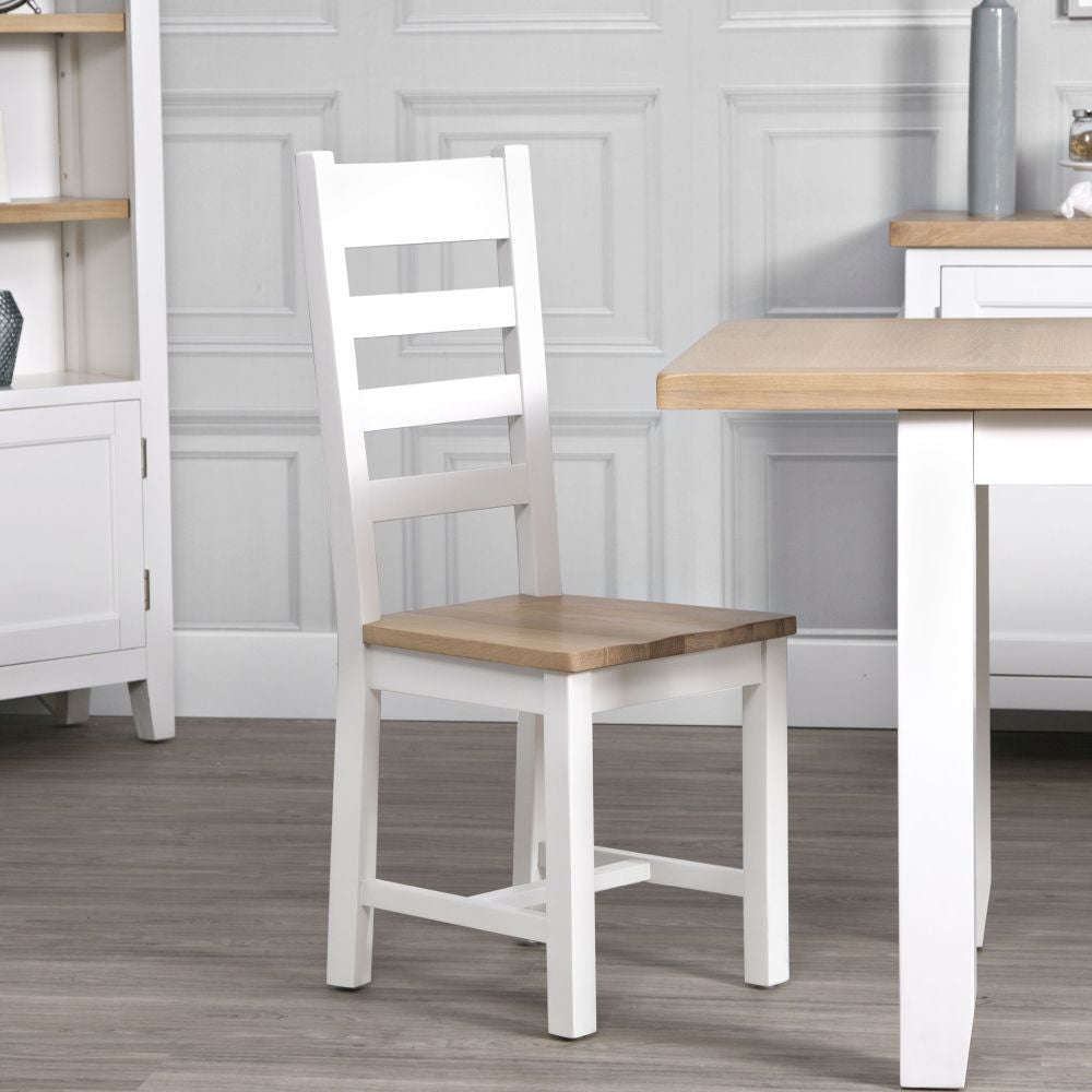 Kallea White Dining Ladder Back Chair Wooden Seat
