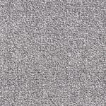 Close-up of a gray speckled carpet texture showing dense fluffy fibers