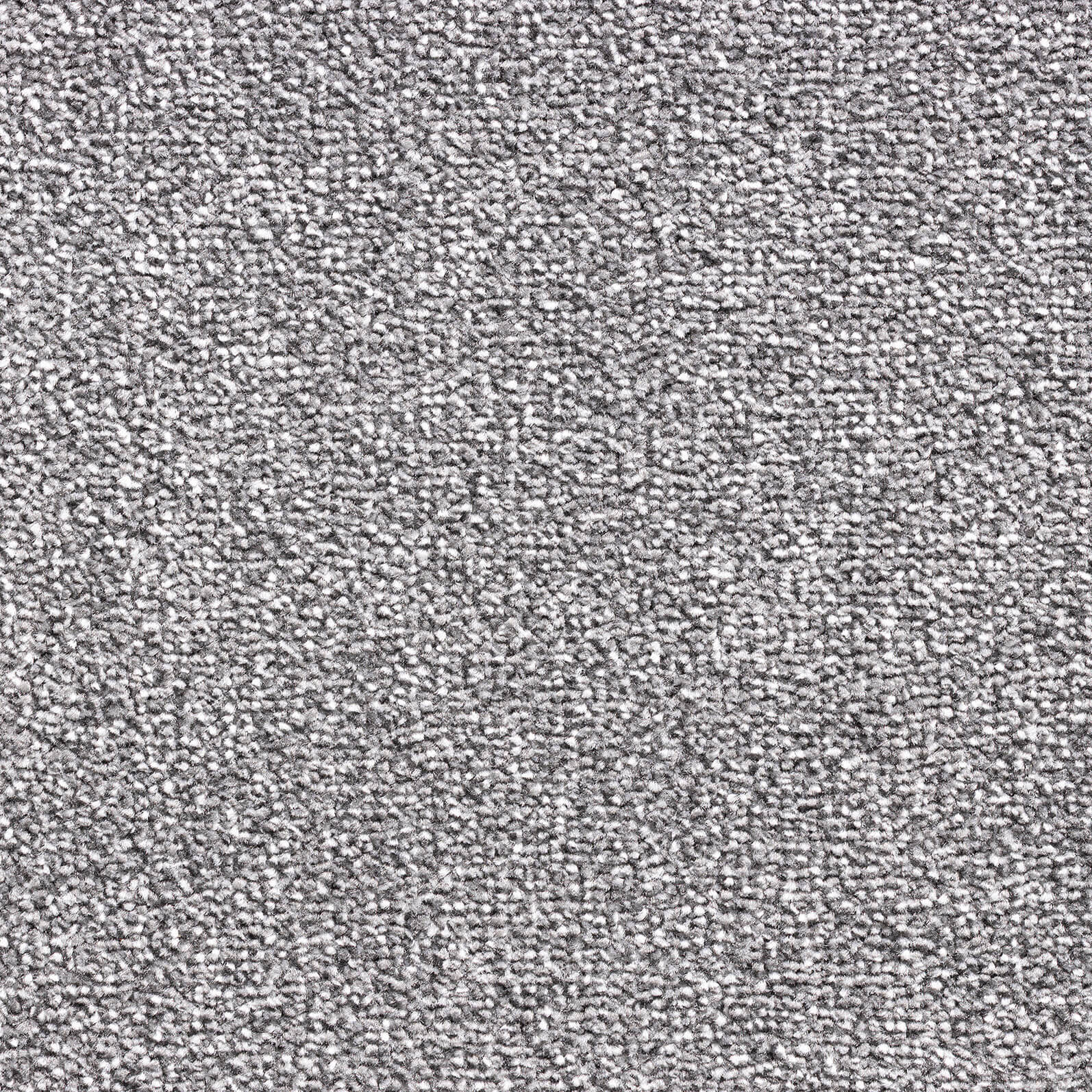 Close-up of a gray speckled carpet texture showing dense fluffy fibers